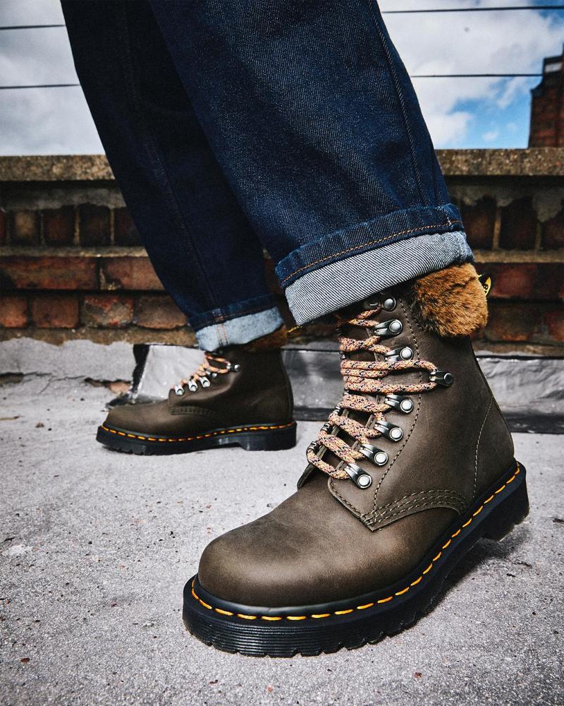 Dr Martens 1460 Serena Collar Faux Fur Forede Snørestøvletter Dame Grå | Norge 579YXF